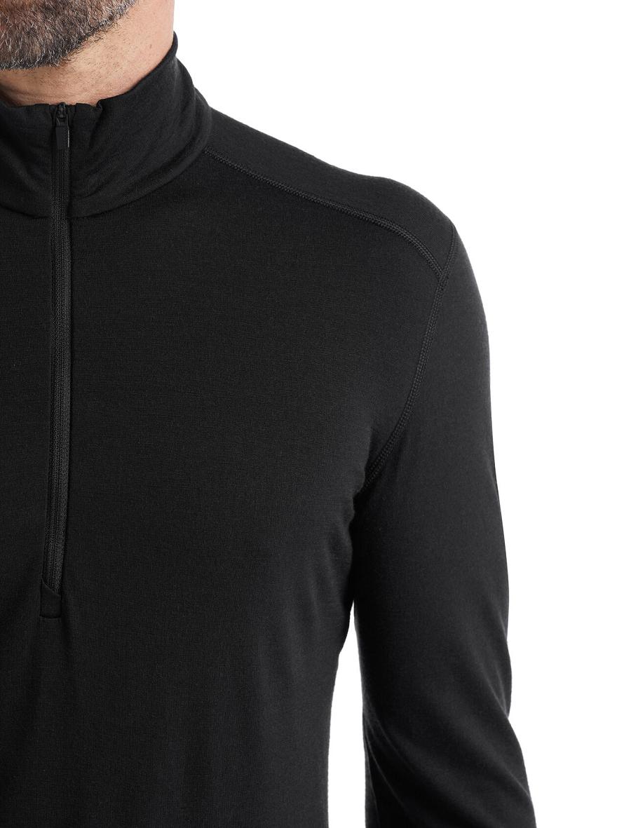 Black Men's Icebreaker Merino 200 Oasis Long Sleeve Half Zip Thermal Top Base Layers | USA 1361UZGT